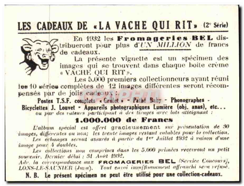 Image La Vache qui rit L'Exposition Coloniale Specimen Palais de les terrasses du restaurant le palais — Rückseite