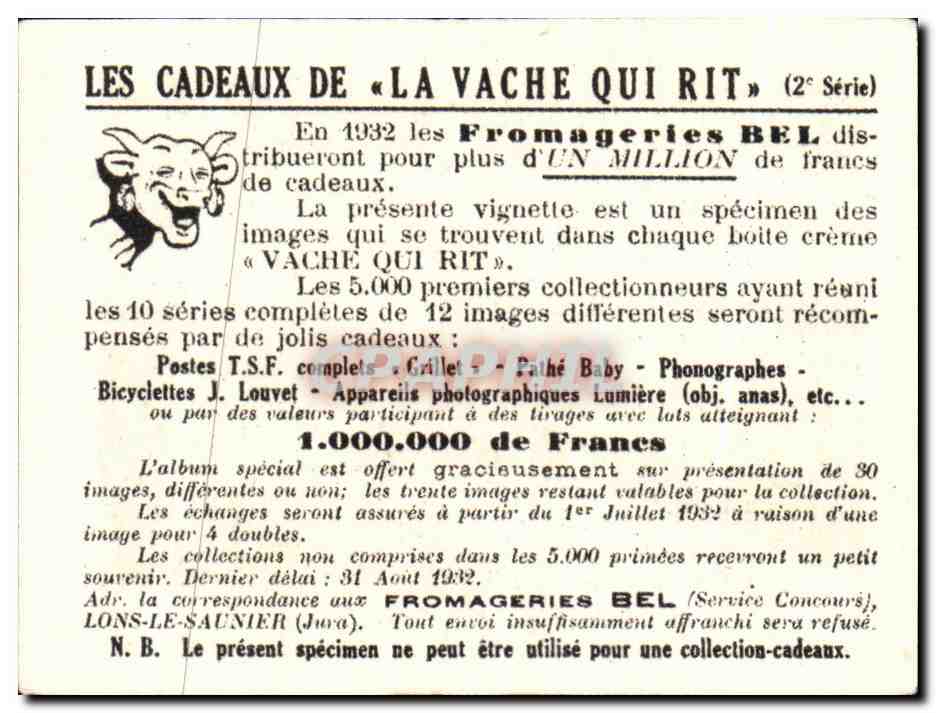Image La Vache qui rit L'Exposition Coloniale Specimen Cite internationale des Informations — Rückseite
