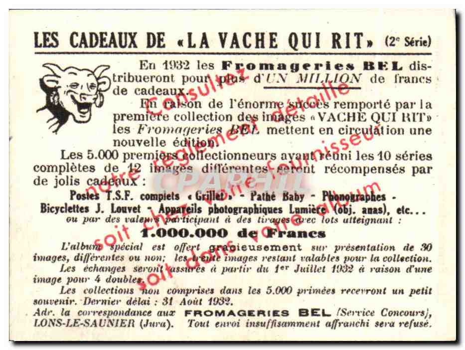 Image La Vache qui rit La France Pittoresque la Franche Comte Le Herisson La Cascade en Eventail — Rückseite