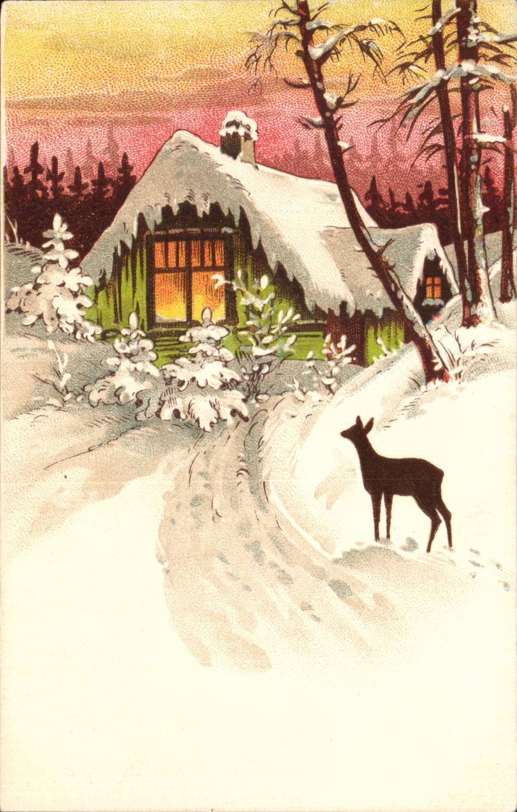 CPA Fantaisie Biche dans la neige