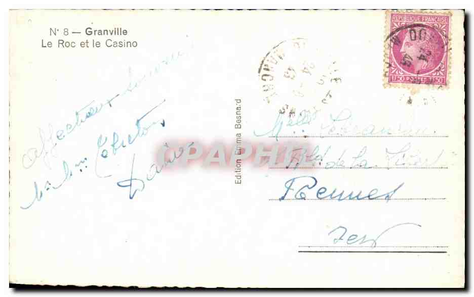 CPA Granville Le Roc et le Casino — Verso