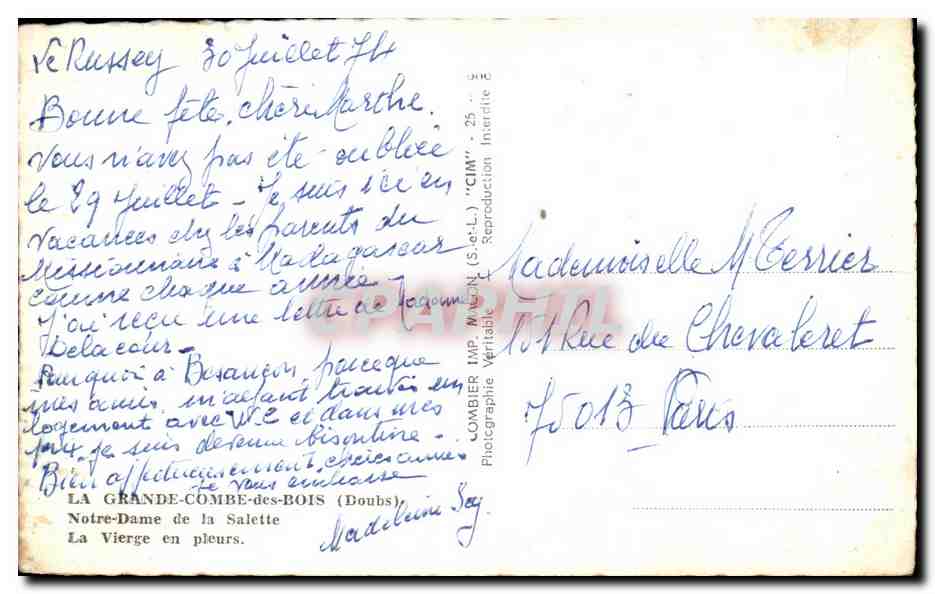 Notre-Dame de la Salette — La Vierge en pleurs — CIM, La Grande-Combe-des-Bois — Reverso