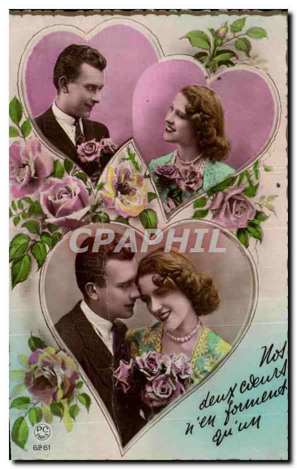 CPA Fantaisie Femme Couple Coeur