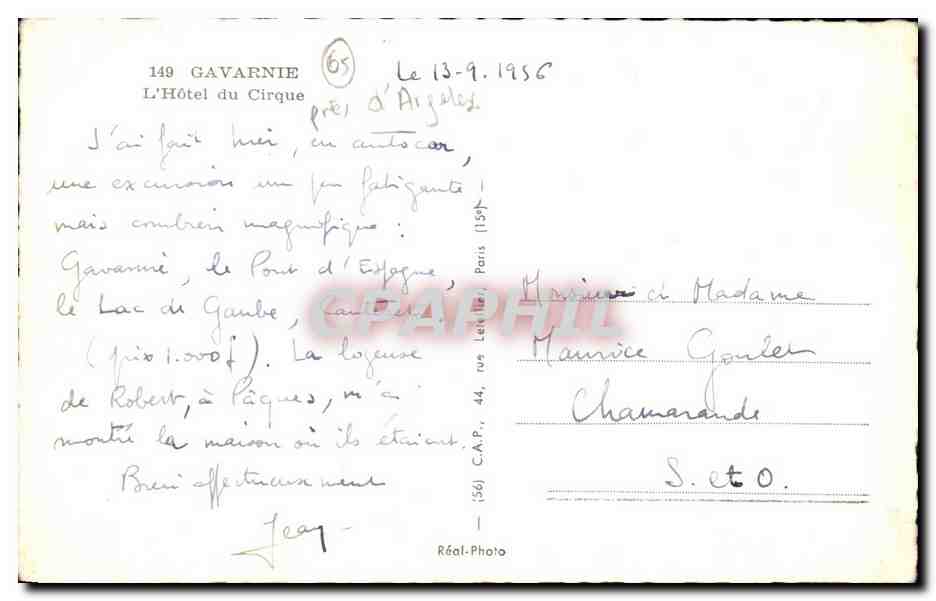 CPA Gavarnie L'hoptel du Cirque — Verso