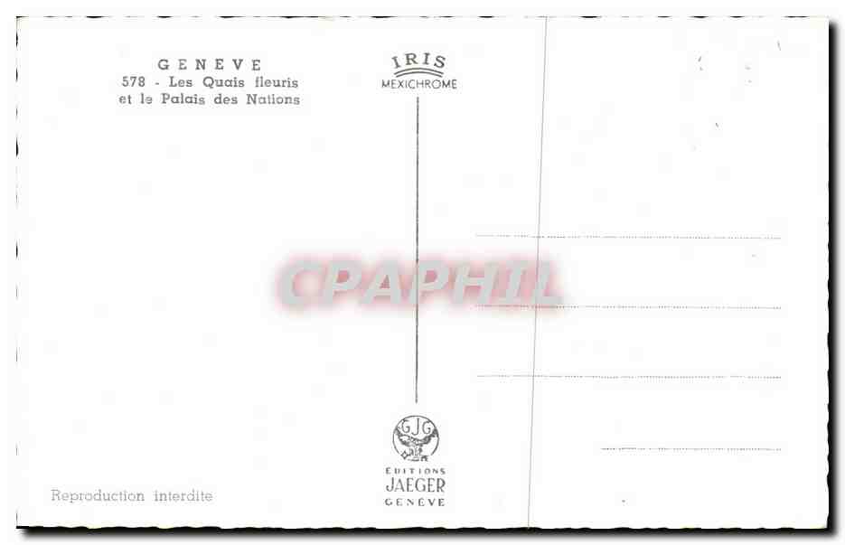 CPA Geneve Les Quais fleuris et le Palais des Nations — Verso
