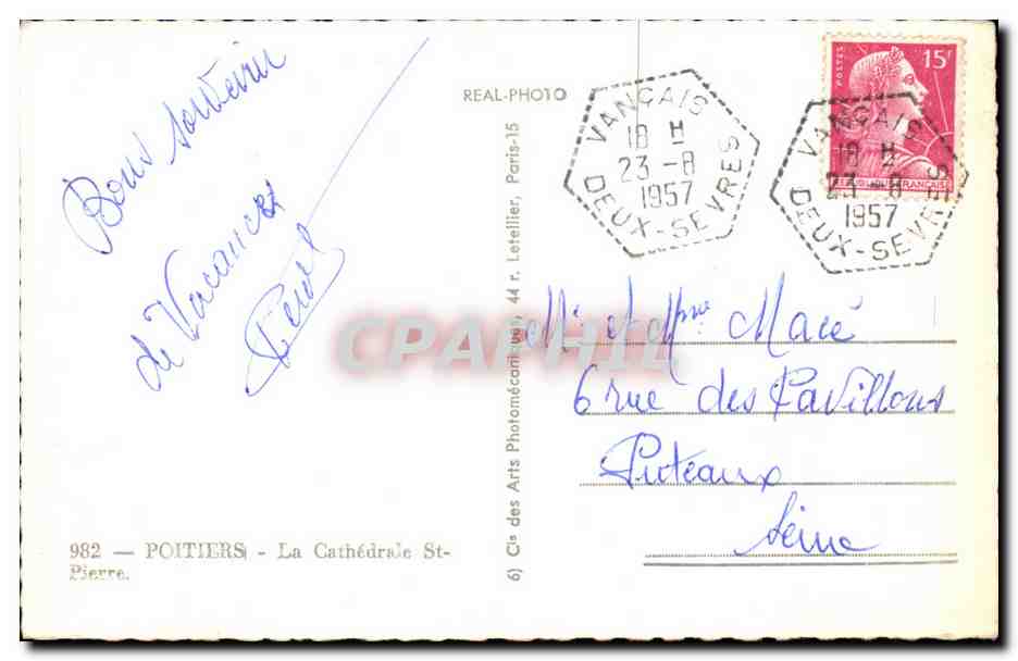CPA Poitiers La Cathedrale St Pierre — Verso