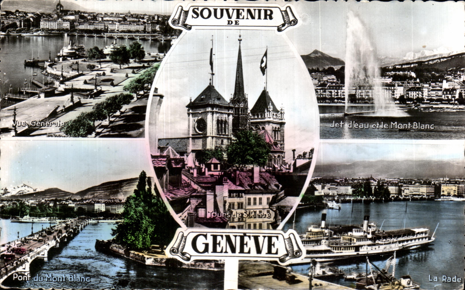 CPA Souvenir Geneve Mont Blanc La rade Bateau 