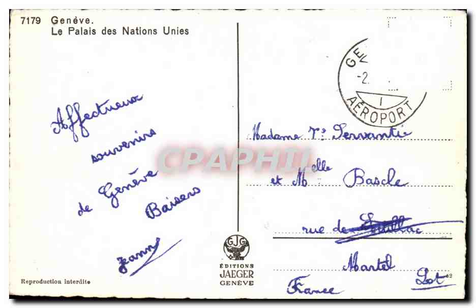 CPA Geneve La Palais des Nations Unies — Verso