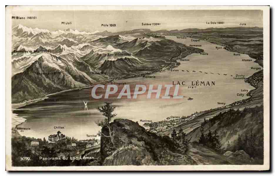 CPA Panorama du Lac Leman Suisse