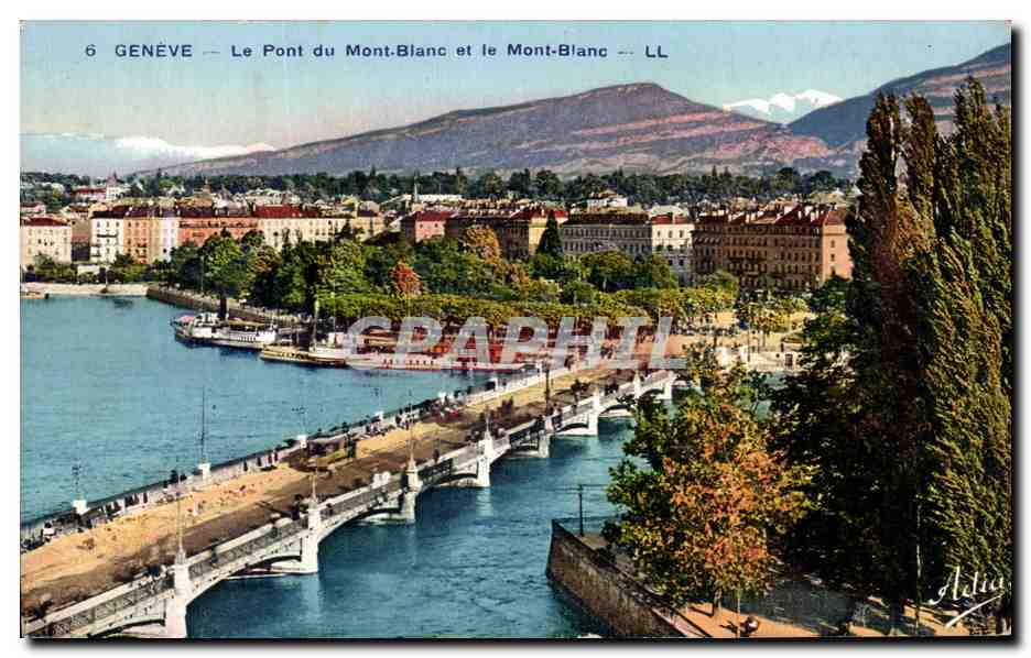 CPA Geneve Le Pont du mont Blanc et le mont Blanc Suisse