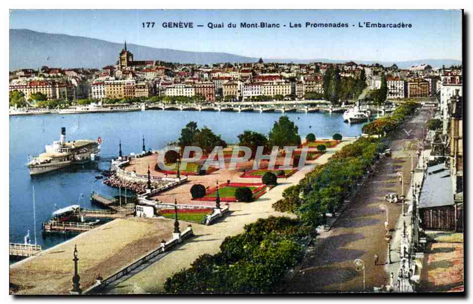 CPA Geneve Quai de Mont Blanc Les Promenades l'Embarcadere