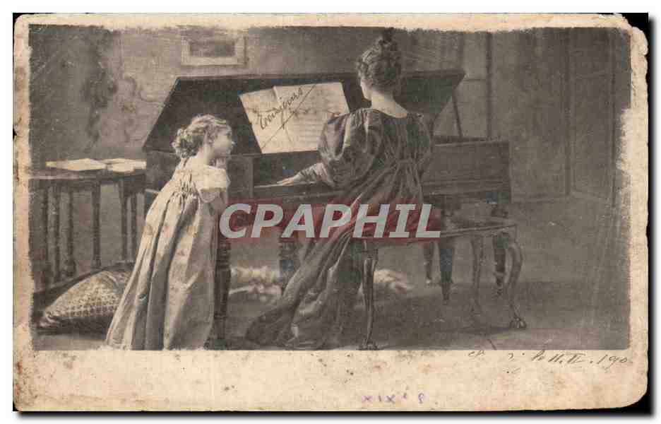 Vintage Postcard Piano Lesson