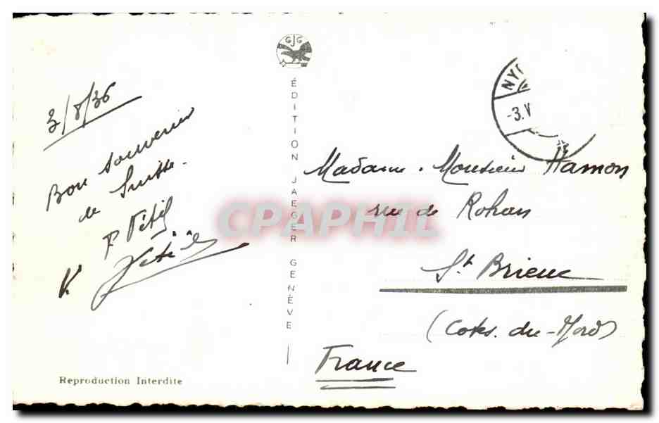 Ouchy-Lausanne — Le Quai et les Alpes — Édition Jaeger Genève n°7454 — Rückseite