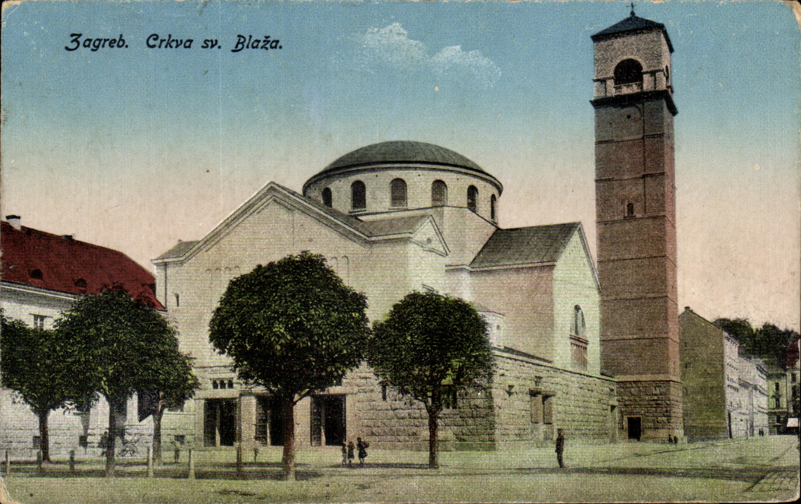Zagreb. Église Saint-Blaže — vue de l'édifice avec son clocher — éditeur SLEU