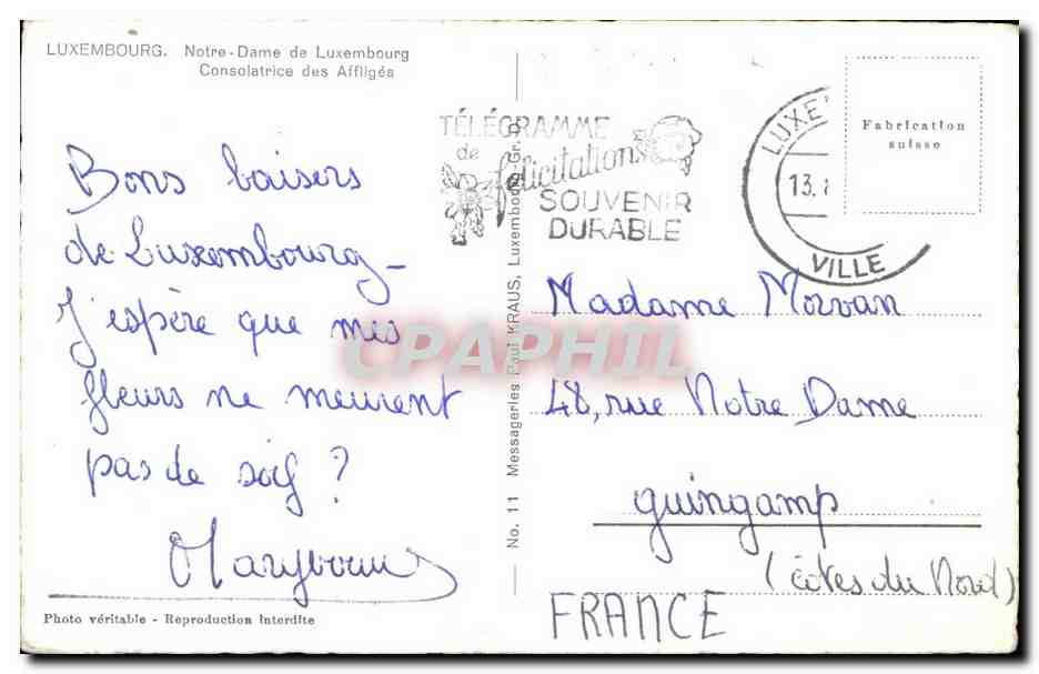 CPA Luxembourg Notre Dame de Luxembourg Consolatrice des Affligea — Rückseite