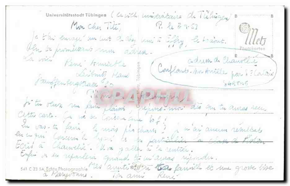 CPA Universitasstadt Tubingen — Rückseite