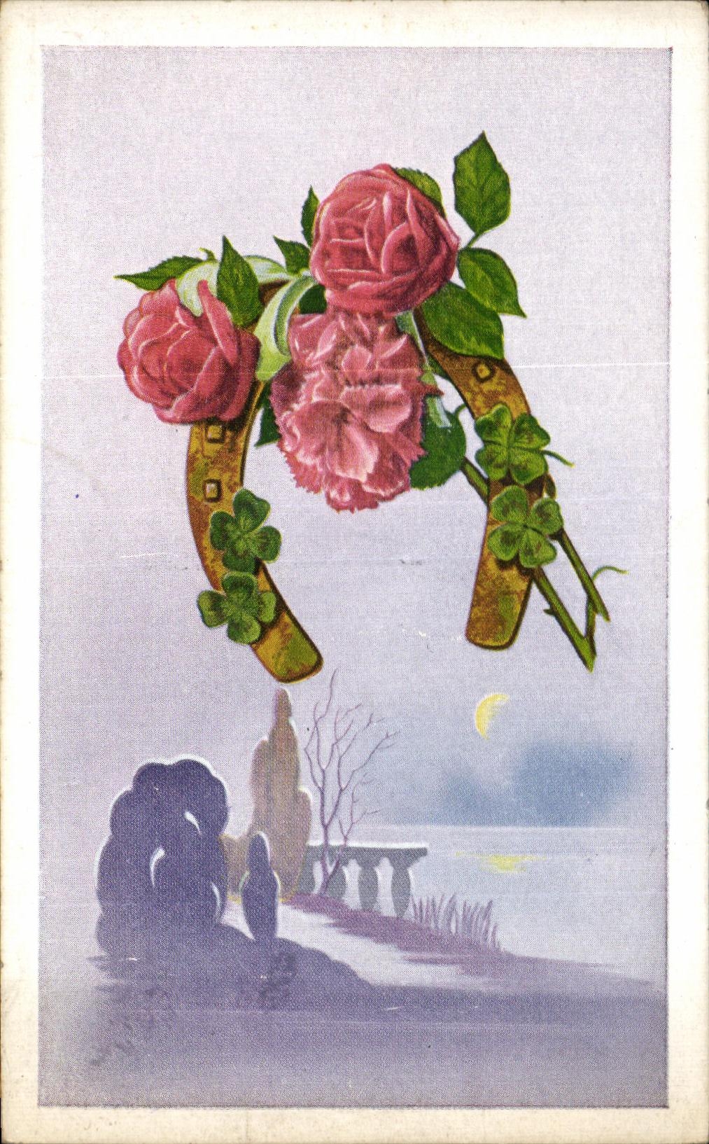 CPA Fantaisie Fleurs Fer a cheval