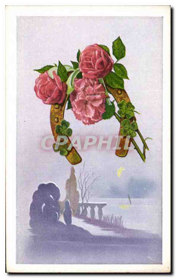 CPA Fantaisie Fleurs Fer a cheval