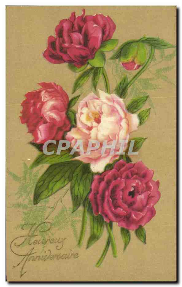 CPA Fantaisie Fleurs Heureux Anniversaire
