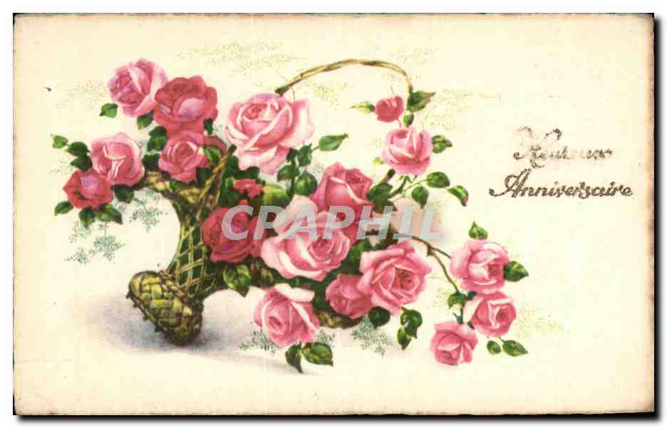 CPA Fantaisie Fleurs Heureux Anniversaire