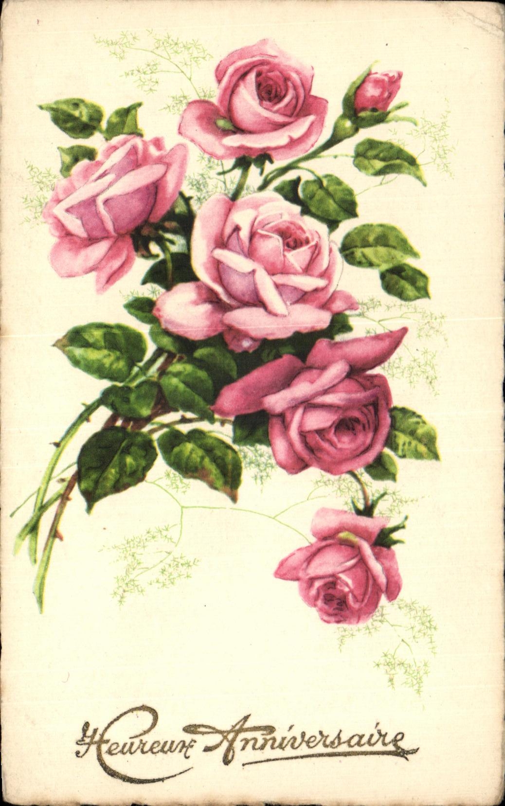 CPA Fantaisie Fleurs Heureux Anniversaire