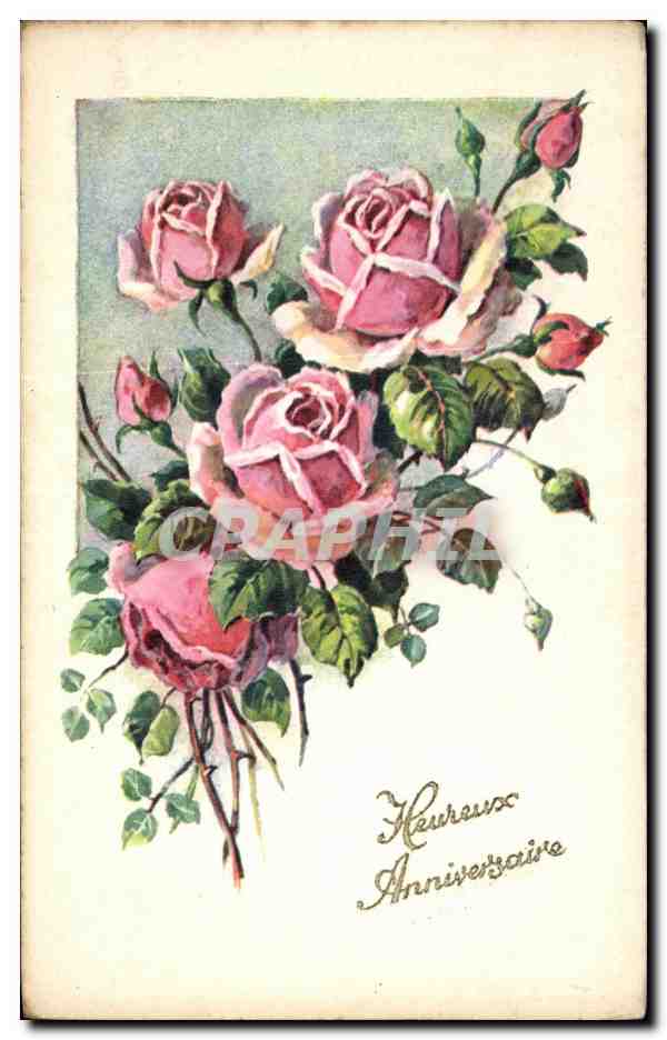 CPA Fantaisie Fleurs Heureux Anniversaire