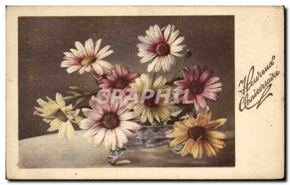 CPA Fantaisie Fleurs Heureux Anniversaire