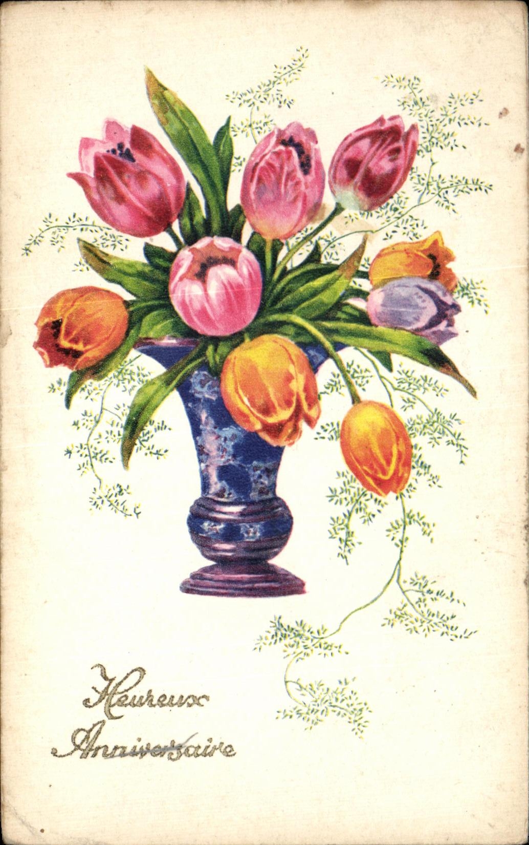 CPA Fantaisie Fleurs Heureux Anniversaire