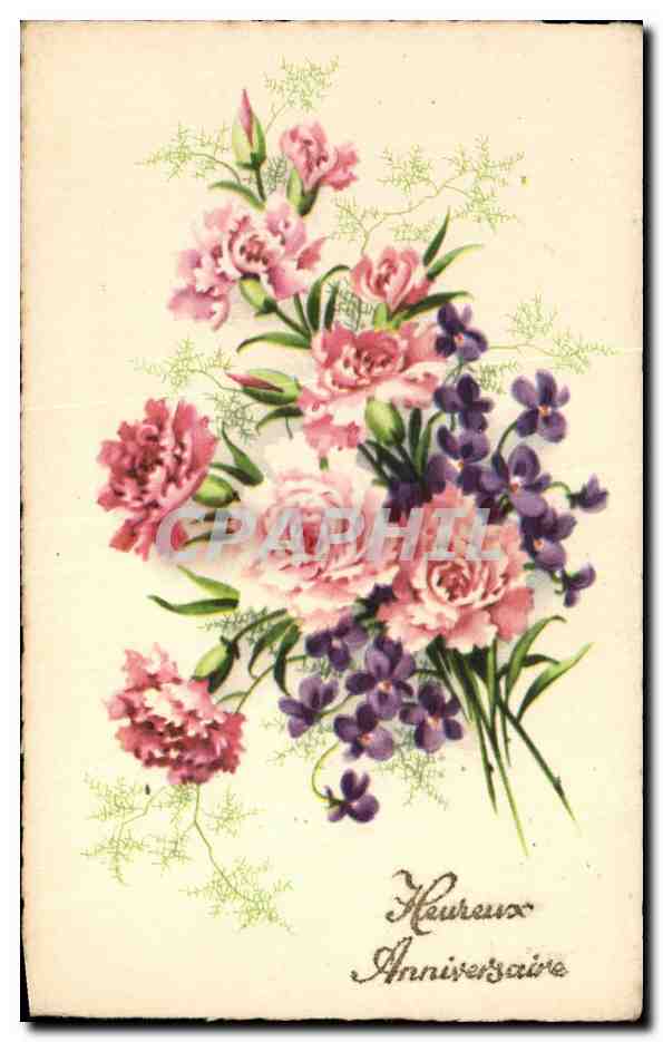 CPA Fantaisie Fleurs Heureux Anniversaire