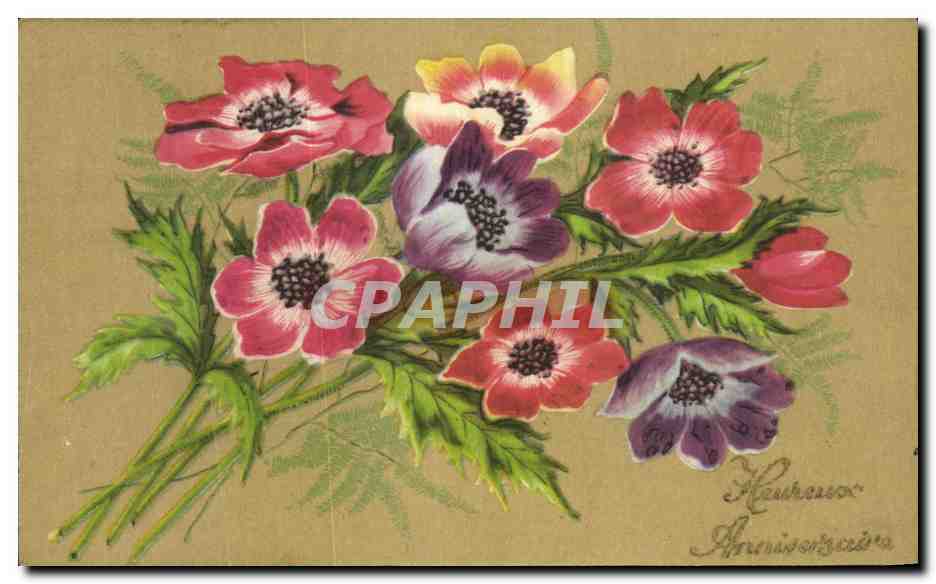 CPA Fantaisie Fleurs Heureux Anniversaire