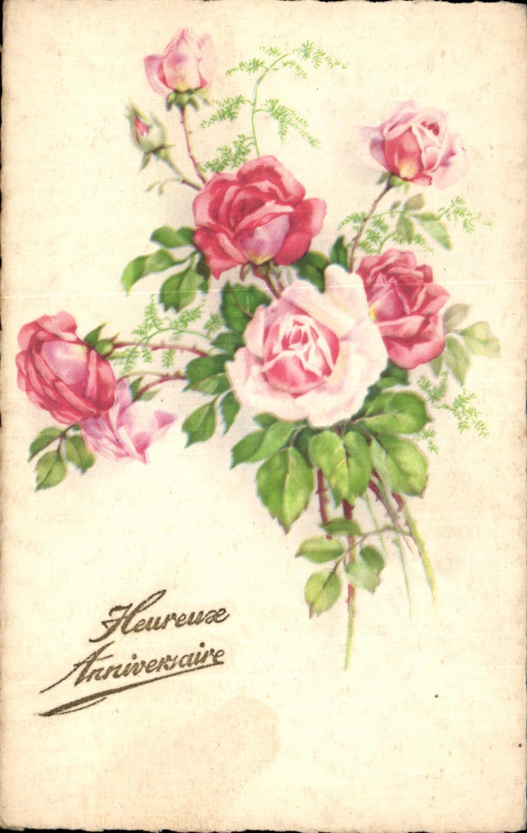 CPA Fantaisie Fleurs Heureux Anniversaire
