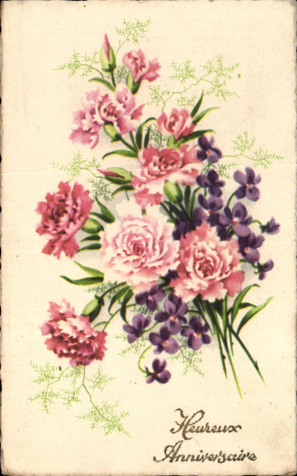 CPA Fantaisie Fleurs Heureux Anniversaire