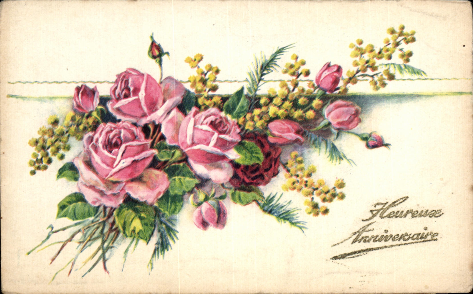 CPA Fantaisie Fleurs Heureux Anniversaire