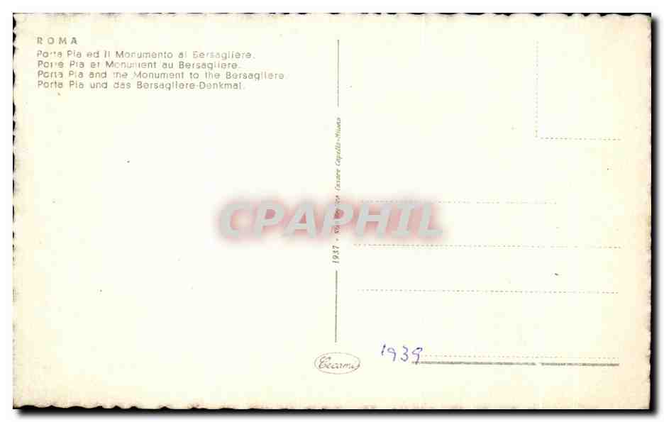 CPA Roma Vie Pome Pia ed Morumento al Bersagliere  — Verso