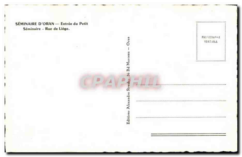 Seminar von Oran — Eingang zum Petit Séminaire — Rue de Liège — Éditions Alexandre Steeks — Rückseite