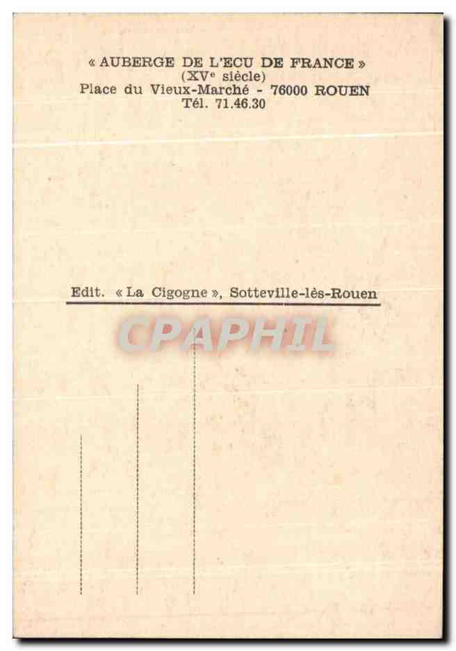 CPA Auberge De L'Ecu De France Rouen — Rückseite