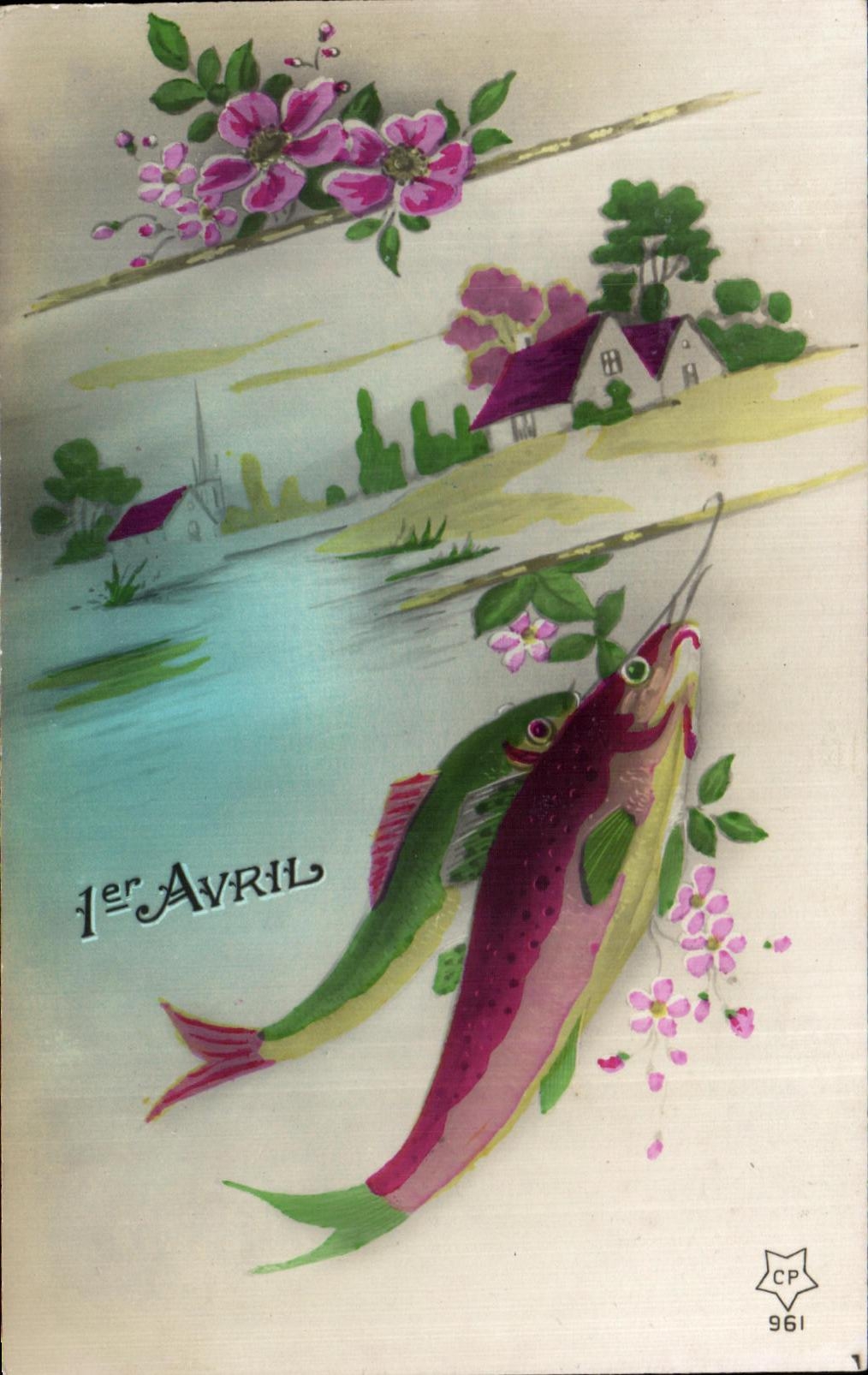 CPA Fantaisie Poissons 1er Avril Paques Easter