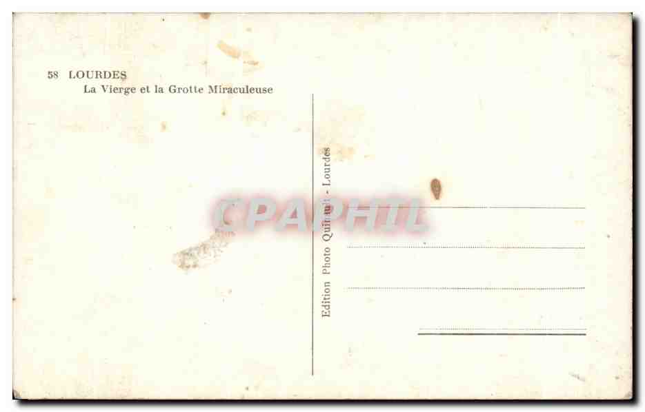La Vierge Immaculée — Lourdes — Édition Quinquet - Lourdes — Verso