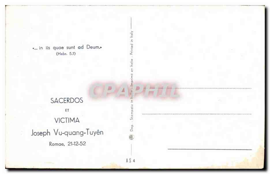 CPA Sacerdos Vicitima Joseph Vu quang Tuyen Romae 21 12 52 — Rückseite