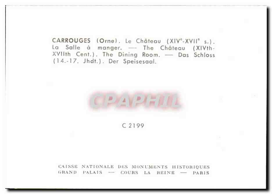 CPA Carrouges le Chateau la salle a manger The Chateau The Dining Romm Das Schloss — Rückseite
