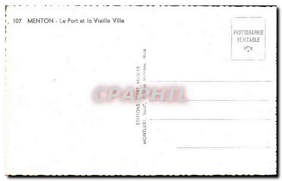 CPA Menton le Port et la Vieille Ville — Rückseite
