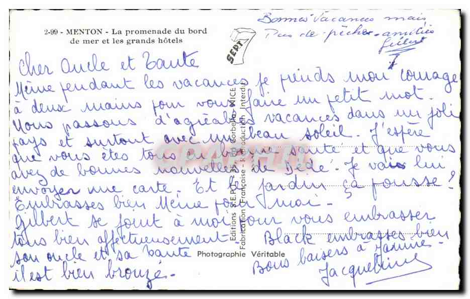 CPA Menton la promenade du bord de mer et les grands hotels — Rückseite