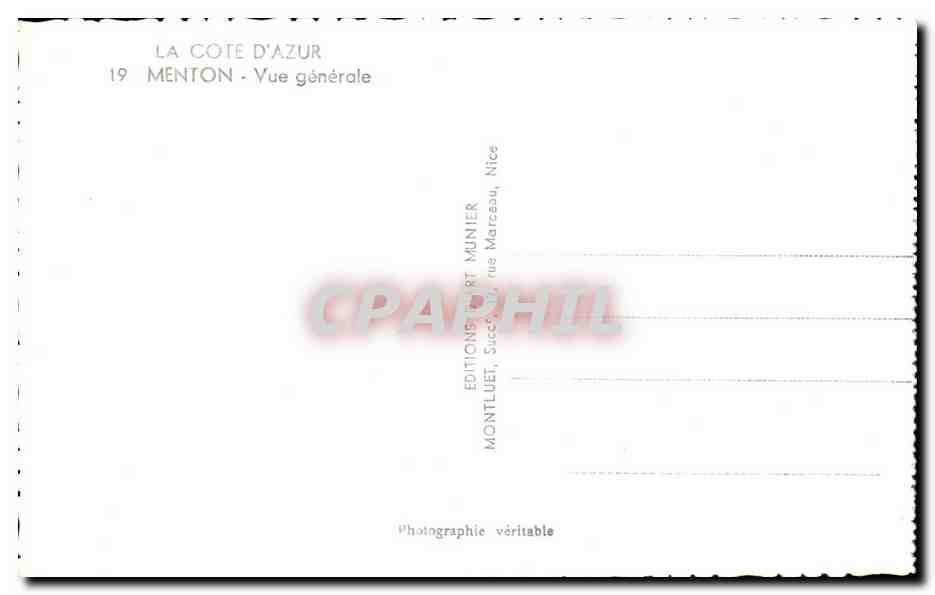 CPA La Cote d'Azur Menton Vue generale — Rückseite