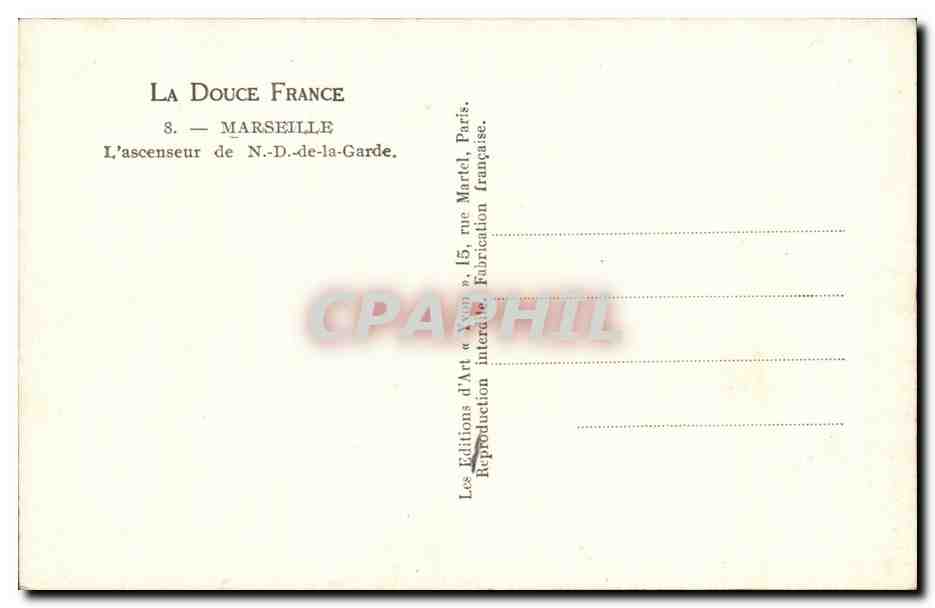 CPA La Douce France Marseille l'ascenseur de ND de la Garde — Verso