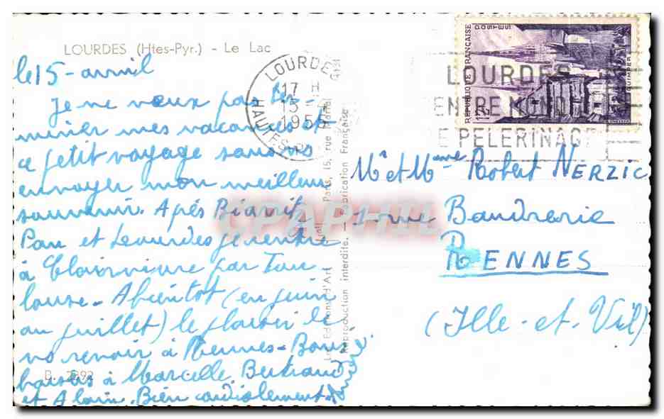 CPA Lourdes Le Lac — Verso