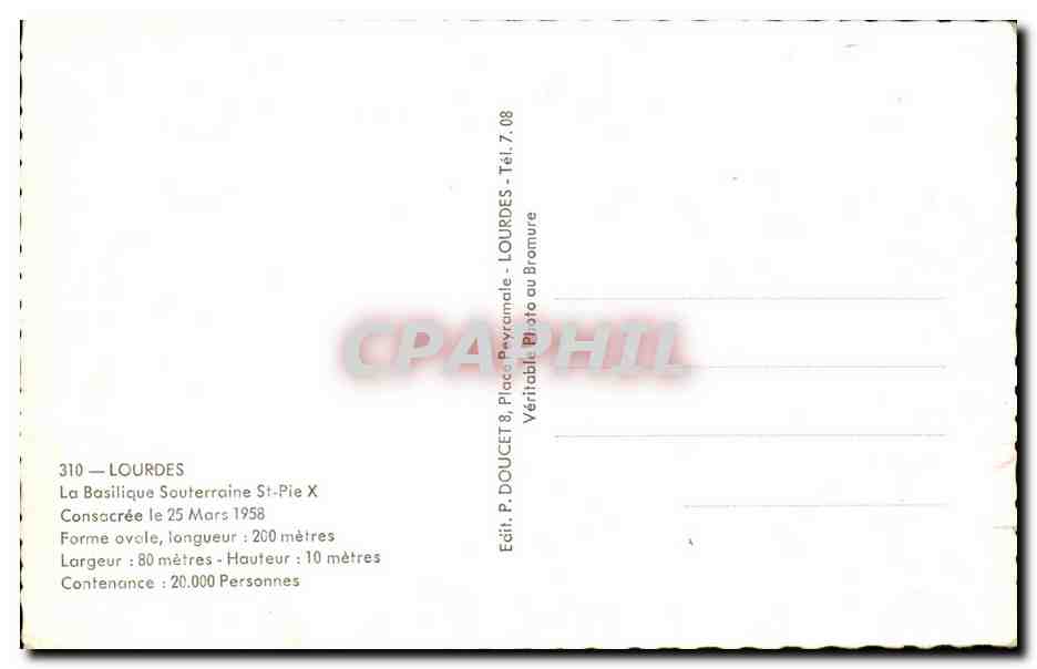 CPA Lourdes La Basilique Souterraine Consacree Mars Forme ovale  — Verso