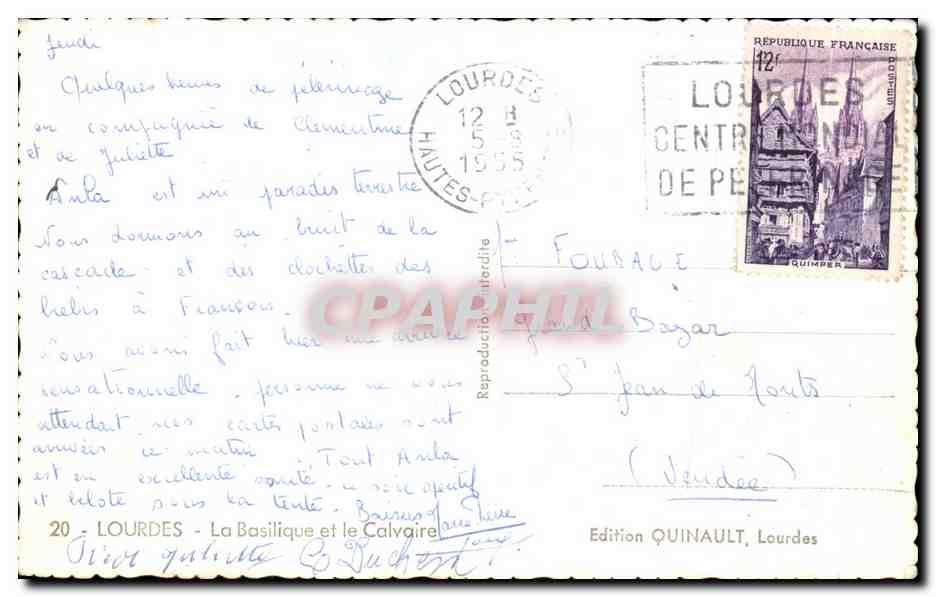 CPA Lourdes La basilique et le Calvaire — Verso