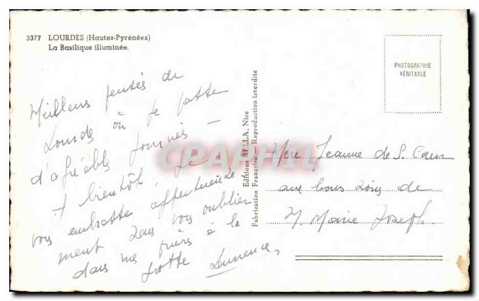 CPA Lourdes La Basilique Illuminee — Verso