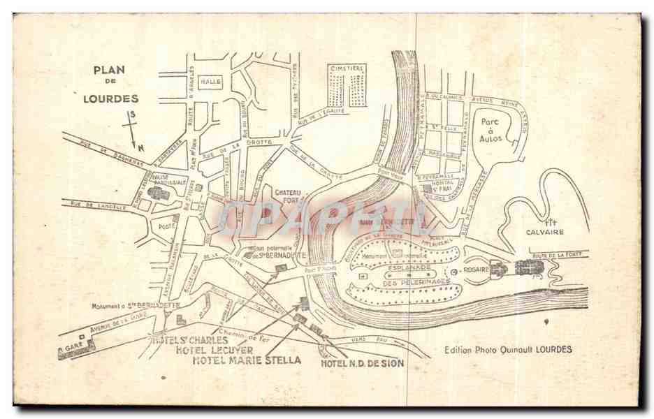 CPA Lourdes Hotel Lecuyer vu du Pont Saint Michel — Verso