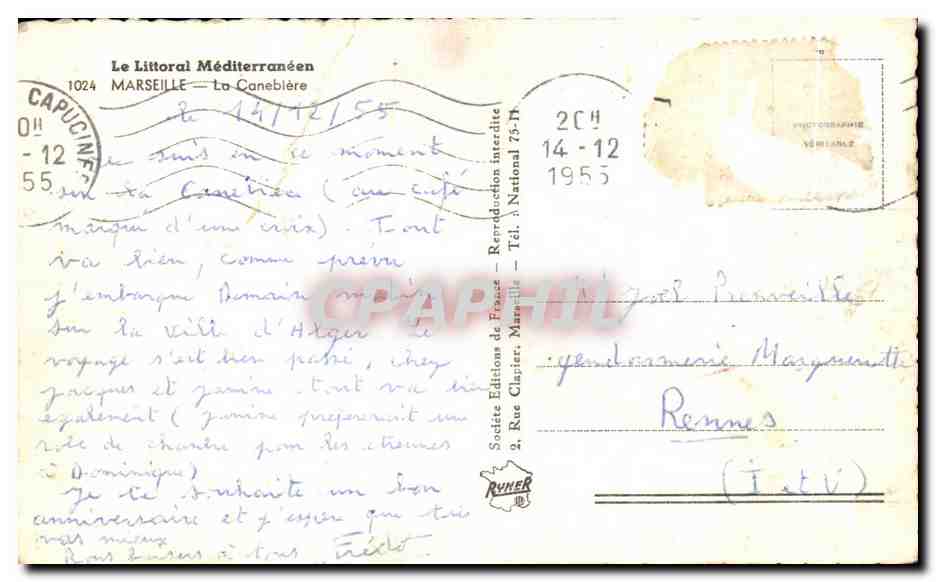 CPA Le Littoral Mediterraneen Marseille Le Caneblere — Rückseite